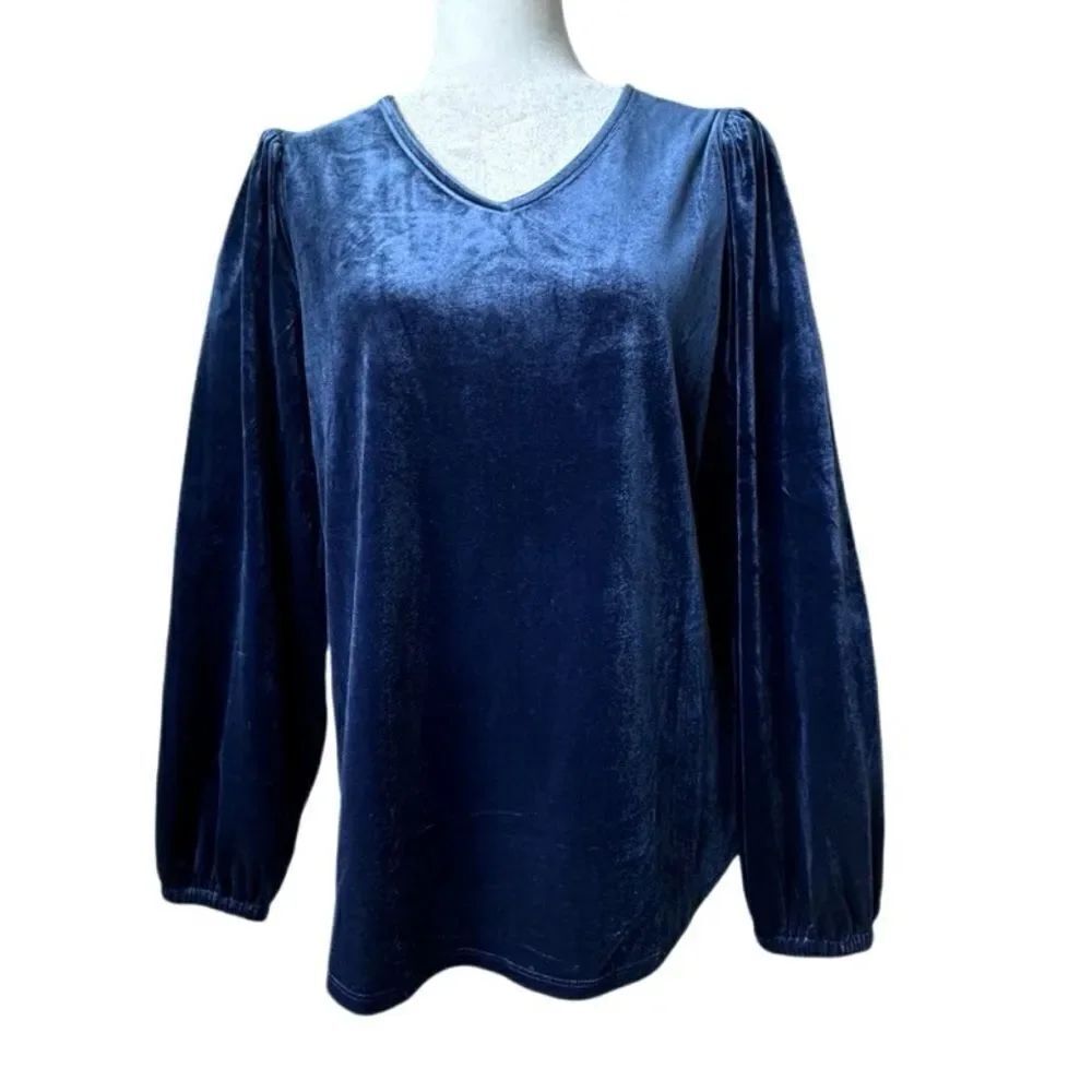 Chico’s Velvet Top Blue Long Sleeve Peasant Sleeve Size 1 or M